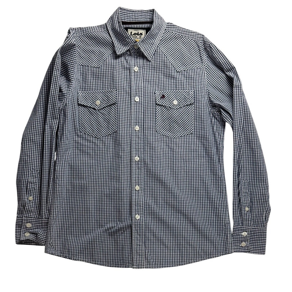 Lois Jeans Mens Long Sleeve Gingham Western Shirt Size L‎ Blue White